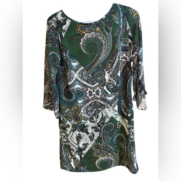 Dress Barn Dresses & Skirts - Dress Barn Green and Blue Graphic Dress 3/4 Sleeve